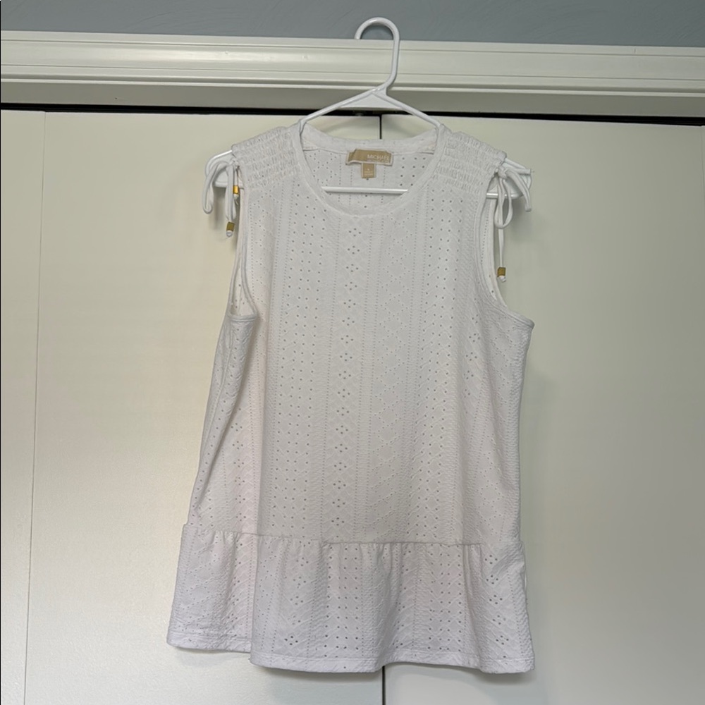 Michael Kors White Ruffled Tie Front Peplum Tank Top